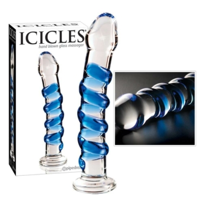 Kép 1/5 - Icicles No. 5 - spirális üveg dildó (áttetsző-kék)