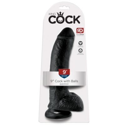 Kép 1/5 - King Cock 9 - nagy tapadótalpas, herés dildó (23cm) - fekete