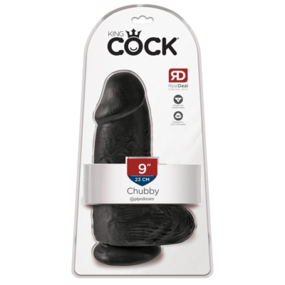 Kép 1/5 - King Cock 9 Chubby - tapadótalpas, herés dildó (23cm) - fekete