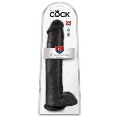 Kép 1/5 - King Cock 15 - gigantikus, tapadótalpas, herés dildó (38cm) - fekete