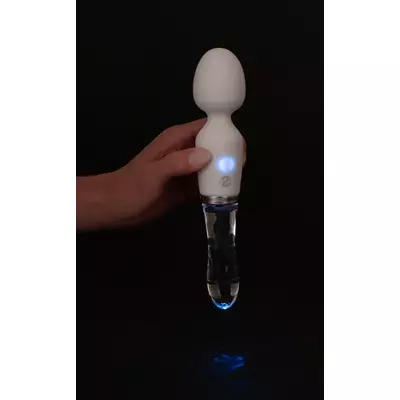 Kép 13/21 - Liaison Wand - akkus, szilikon-üveg LED-es vibrátor (áttetsző-fehér) - 7