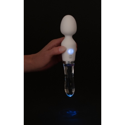 Kép 7/11 - Liaison Wand - akkus, szilikon-üveg LED-es vibrátor (áttetsző-fehér) - 7
