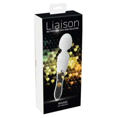 Kép 1/11 - Liaison Wand - akkus, szilikon-üveg LED-es vibrátor (áttetsző-fehér)