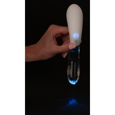 Kép 7/11 - You2Toys Liaison - akkus, szilikon-üveg LED íves vibrátor (áttetsző-fehér) - 7