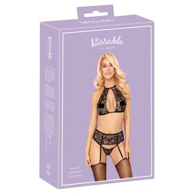 Kép 1/5 - Kissable - nyakpántos, csipkés melltartó szett (fekete)