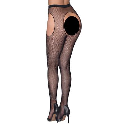 Kép 5/8 - Cottelli Legwear - nyitott, csillogó necc harisnya - fekete (S-L) - 5