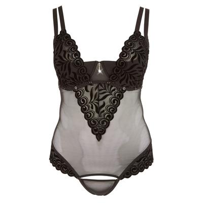Kép 4/7 - / Cottelli Plus Size - Bársonyos, variálható body (fekete) - 4