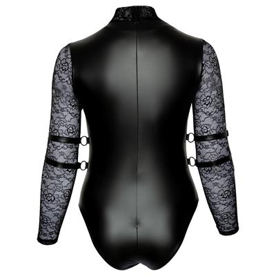 Kép 8/8 - Cottelli Bondage Plus Size - csipkésujjú body (fekete) - 8