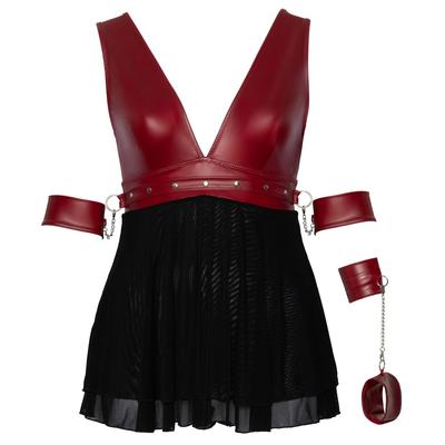 Kép 6/7 - Cottelli Bondage Plus Size - mélyen dekoltált babydoll (piros-fekete) - 6