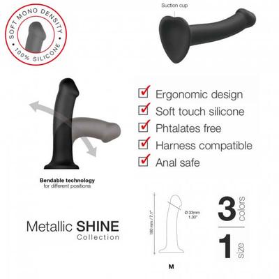 Kép 5/5 - Strap-on-me Metallic Shine M - bőrbarát dildó - közepes (metál pink) - 5