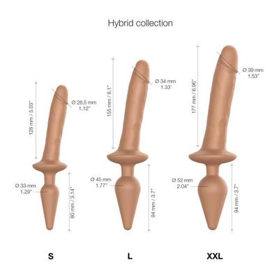 Kép 4/6 - Strap-on-me Swith Realistic S - 2in1 szilikon dildó (sötét natúr) - 4