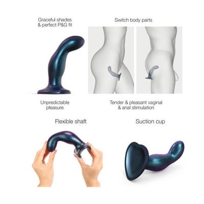 Kép 2/5 - Strap-on-me Snaky M - hajlított anál dildó (metálkék) - 2