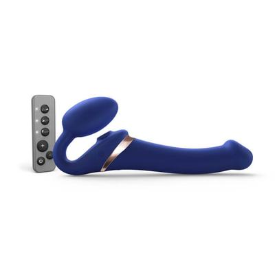 Kép 1/6 - Strap-on-me M - pánt nélküli felcsatolható, léghullámos vibrátor - közepes (kék)