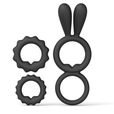 Kép 2/4 - Vibeconnect Rini - szilikon péniszgyűrű szett - fekete (3db) - 2