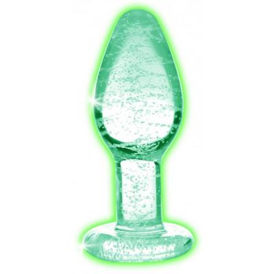 Kép 1/2 - Booty Sparks Glow in the Dark - üveg anál dildó (áttetsző) - közepes
