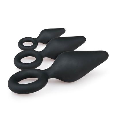 Kép 4/5 - Easytoys - anál dildó fogógyűrűvel szett - 3db (fekete) - 4