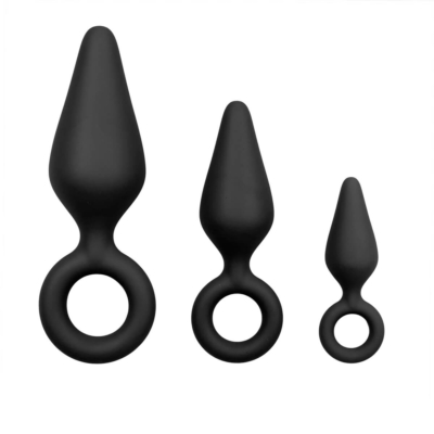 Kép 1/5 - Easytoys - anál dildó fogógyűrűvel szett - 3db (fekete)