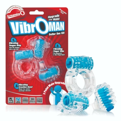 Kép 1/6 - Screaming Vibroman - vibrációs péniszgyűrű szett - kék (3 részes)