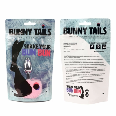 Kép 3/4 - FEELZTOYS Bunny Tails - fém anál dildó nyuszifarokkal (ezüst-pink) - 3