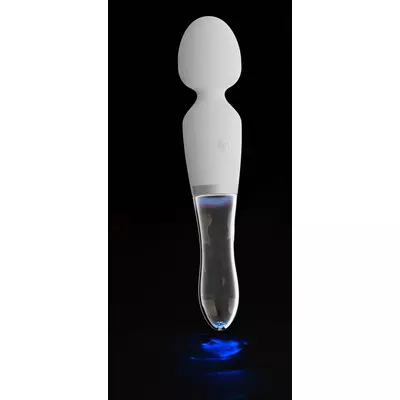 Kép 8/21 - Liaison Wand - akkus, szilikon-üveg LED-es vibrátor (áttetsző-fehér)