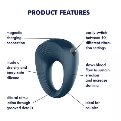 Kép 10/13 - Satisfyer Power Ring - vízálló vibrációs péniszgyűrű (szürke)