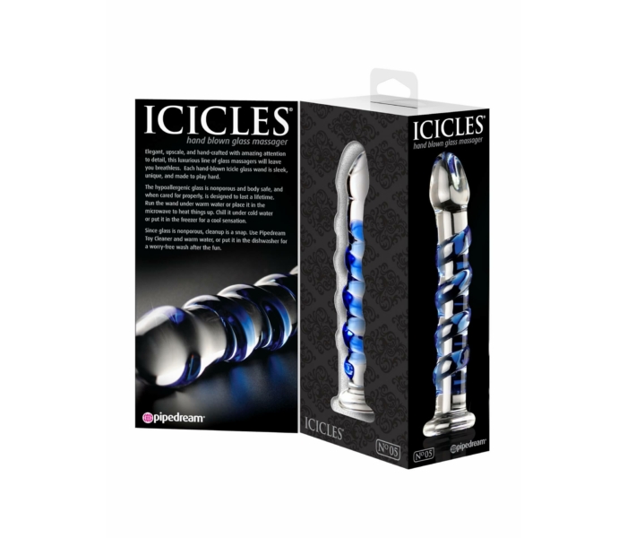 Icicles No. 5 - spirális üveg dildó (áttetsző-kék) - 4
