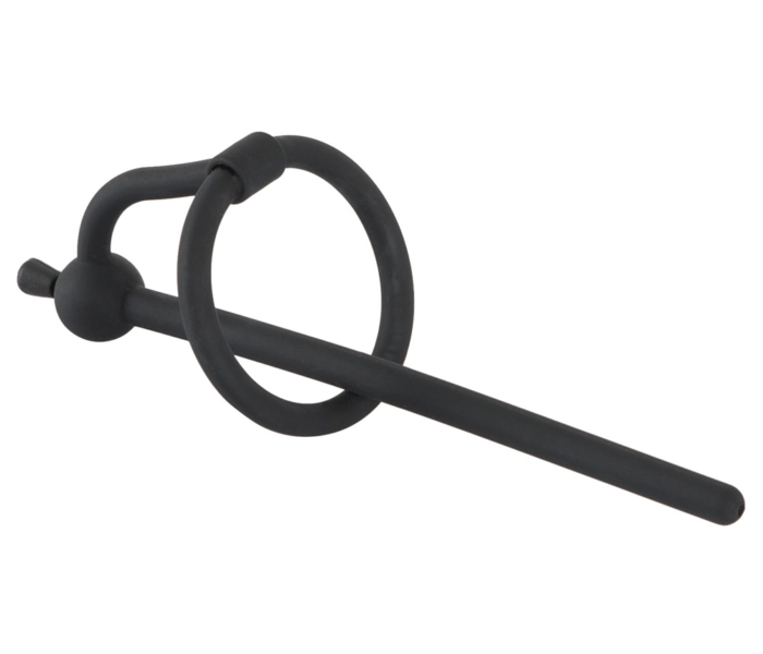 Penisplug Dilator - szilikon húgycsőtágító makkgyűrűvel (0,6mm) - fekete - 2