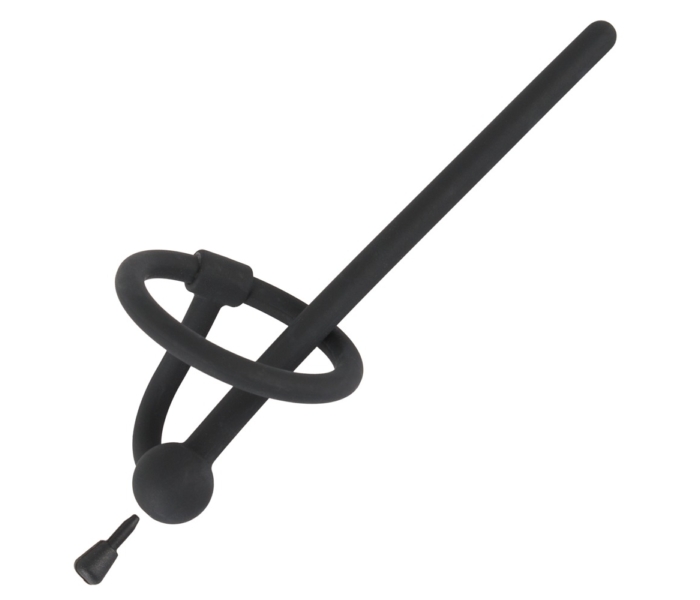 Penisplug Dilator - szilikon húgycsőtágító makkgyűrűvel (0,6mm) - fekete - 4