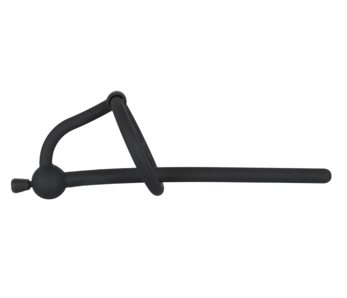 Penisplug Dilator - szilikon húgycsőtágító makkgyűrűvel (0,6mm) - fekete - 5