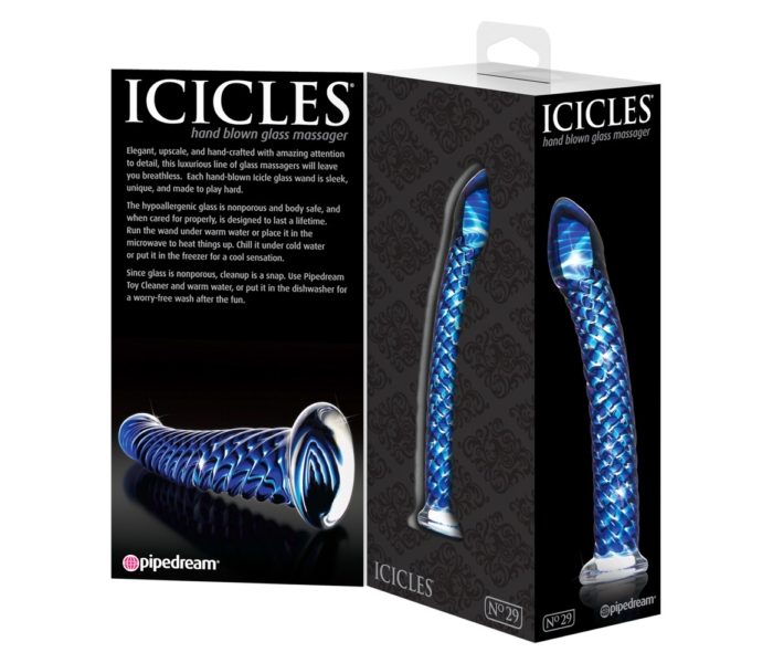 Icicles No. 29 - spirális, péniszes üveg dildó (kék) - 2