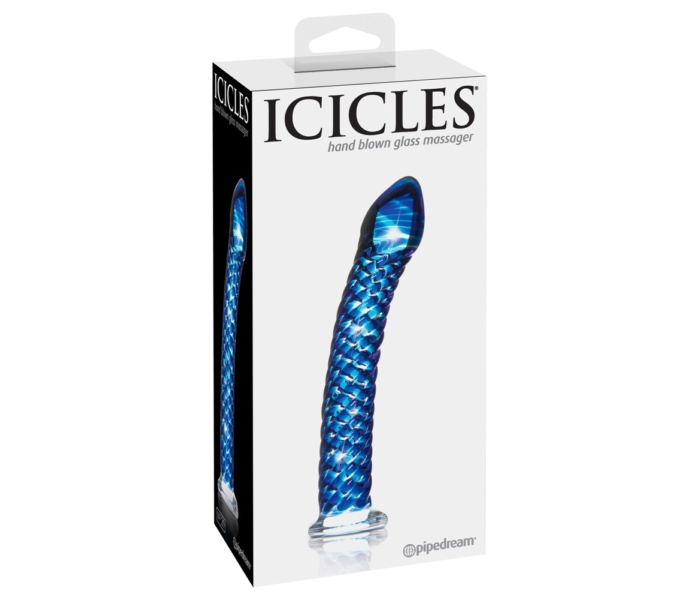 Icicles No. 29 - spirális, péniszes üveg dildó (kék) - 3