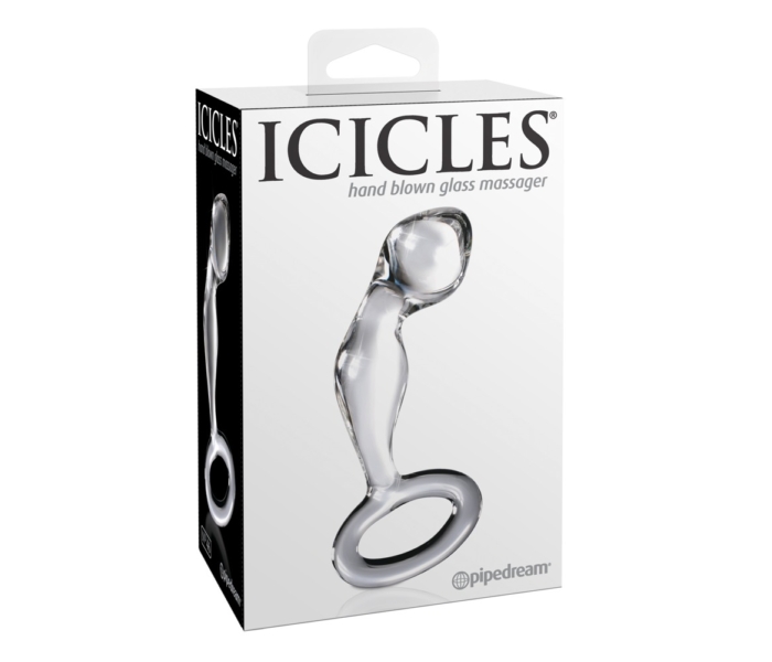 Icicles No. 46 - makkos üveg dildó fogógyűrűvel (pink) - 3