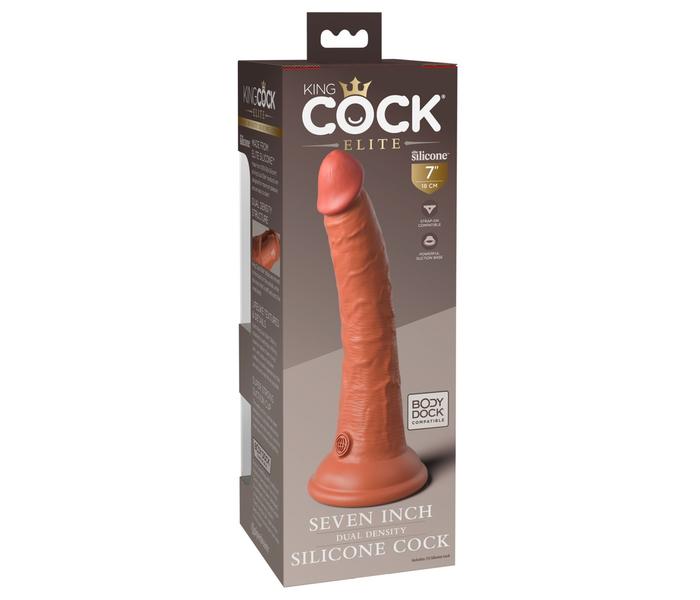 King Cock Elite 7- tapadótalpas, élethű dildó (18cm) - sötét natúr - 2