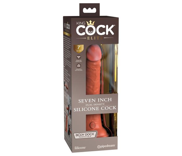 King Cock Elite 7- tapadótalpas, élethű dildó (18cm) - sötét natúr