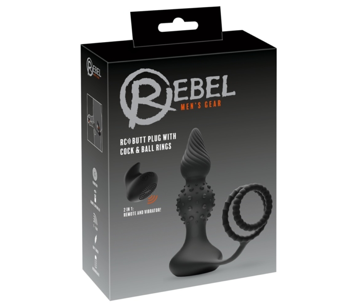 Rebel 2in1 - akkus, rádiós anál vibrátor péniszgyűrűvel (fekete)