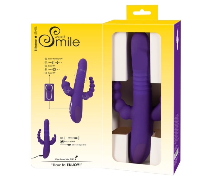 SMILE Triple - akkus, tripla karos, forgó-lökő vibrátor (lila) - 2