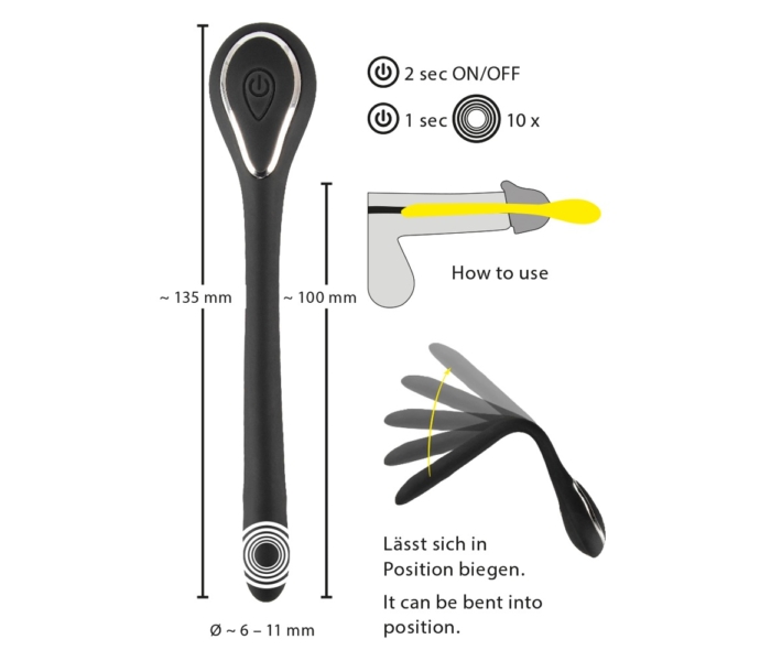 Penis Plug Dilator - akkus húgycsővibrátor (0,6-1,1cm) - fekete - 9