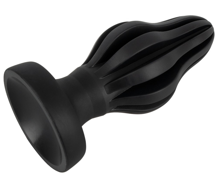 ANOS - szuperpuha, bordázott anál dildó - 5cm (fekete) - 5