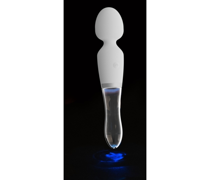 Liaison Wand - akkus, szilikon-üveg LED-es vibrátor (áttetsző-fehér) - 5