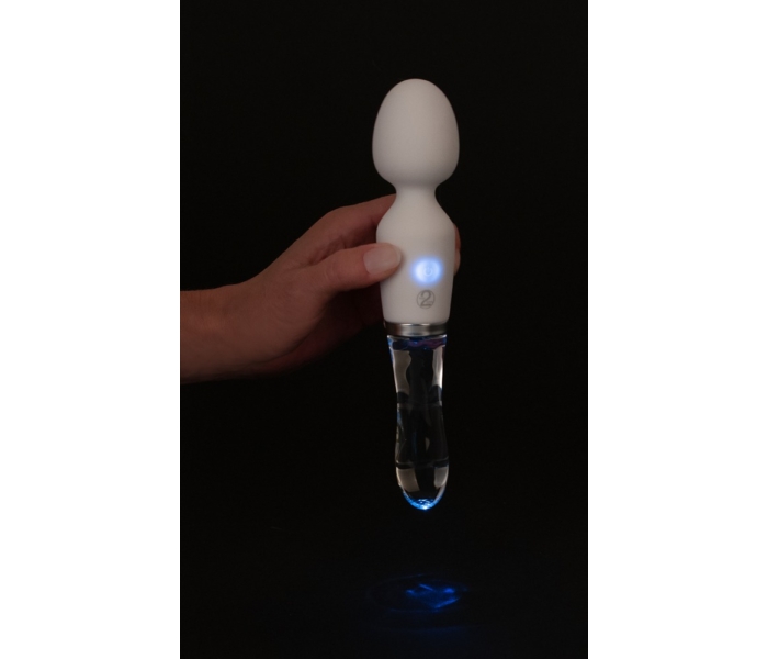 Liaison Wand - akkus, szilikon-üveg LED-es vibrátor (áttetsző-fehér) - 7