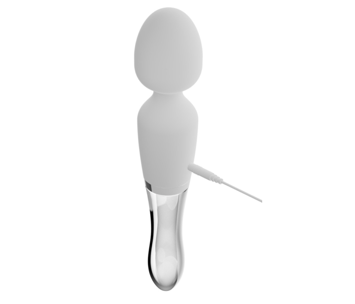 Liaison Wand - akkus, szilikon-üveg LED-es vibrátor (áttetsző-fehér) - 8