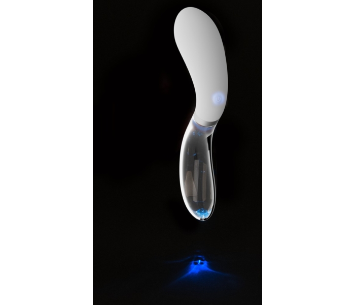You2Toys Liaison - akkus, szilikon-üveg LED íves vibrátor (áttetsző-fehér) - 5