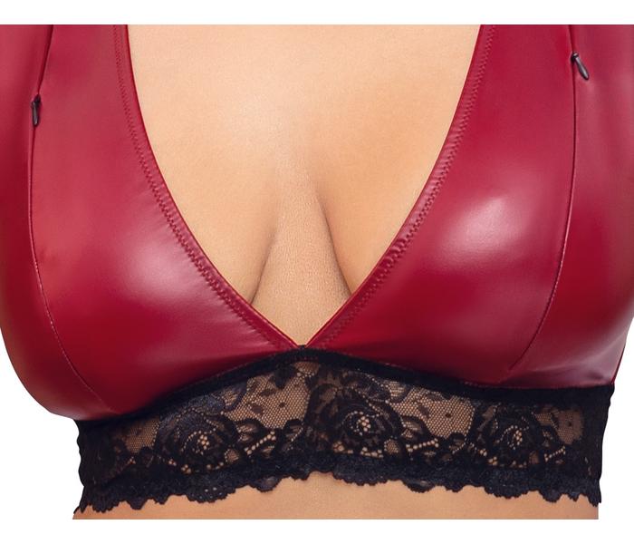 Cottelli Bondage Plus Size - csipkés melltartó szett (piros-fekete) - 6