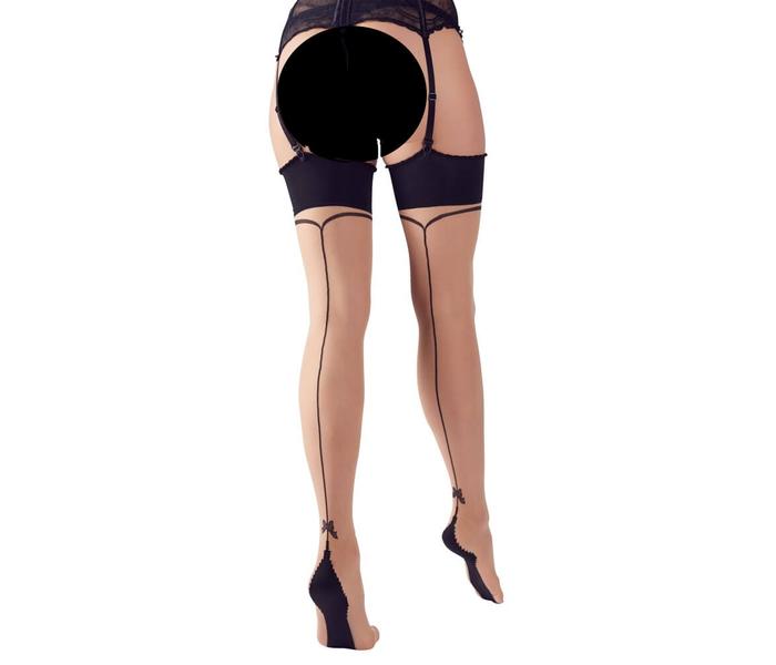 Cottelli Legwear - hátul csíkos, masnis harisnya (natúr) - 3