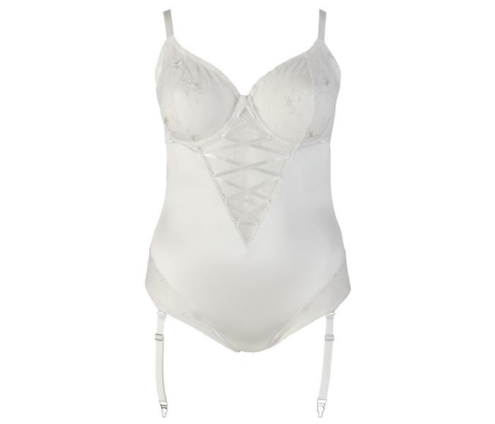 / Cottelli Plus Size - fűzős, hímzett body (fehér) - 5