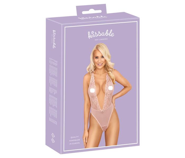 Kissable - mélyen dekoltált csipkés body (pink)