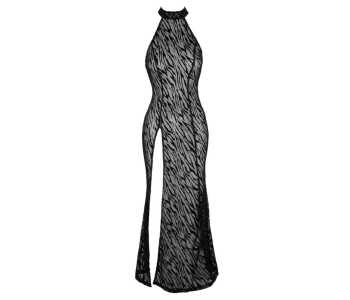 Noir - tigriscsíkos, sliccelt, hosszú ruha (fekete) - 5