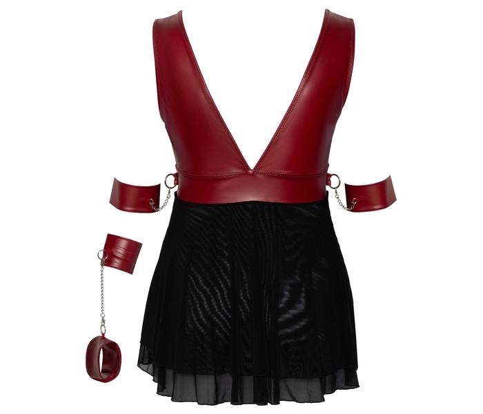 Cottelli Bondage Plus Size - mélyen dekoltált babydoll (piros-fekete) - 7