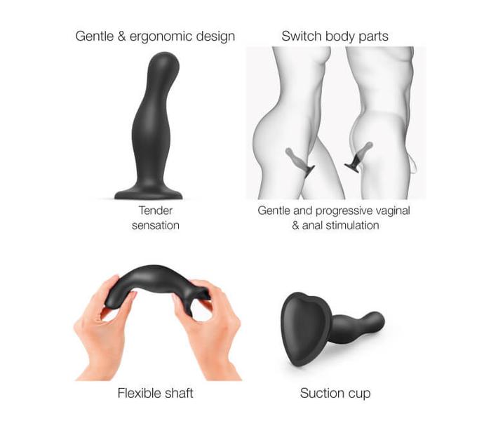 Strap-on-me Curvy M - hullámos, talpas dildó (fekete) - 3