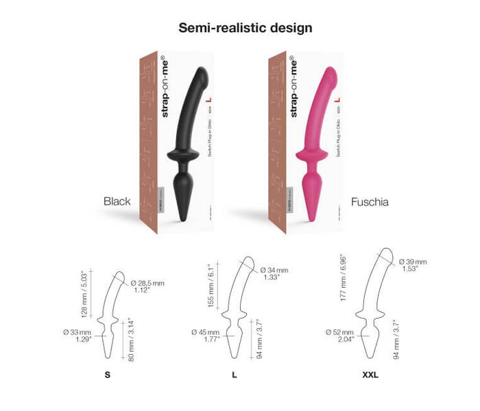 Strap-on-me Swith Semi-Realistic XXL - 2in1 szilikon dildó (fekete) - 3